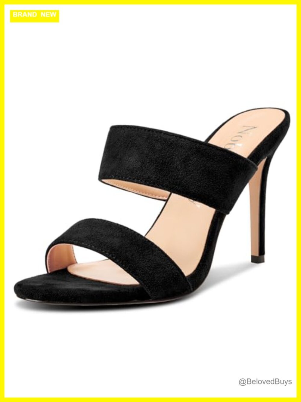 Womens Round Open Toe Two Strap Stiletto High Heel Backless Slip-On Mule Sandals